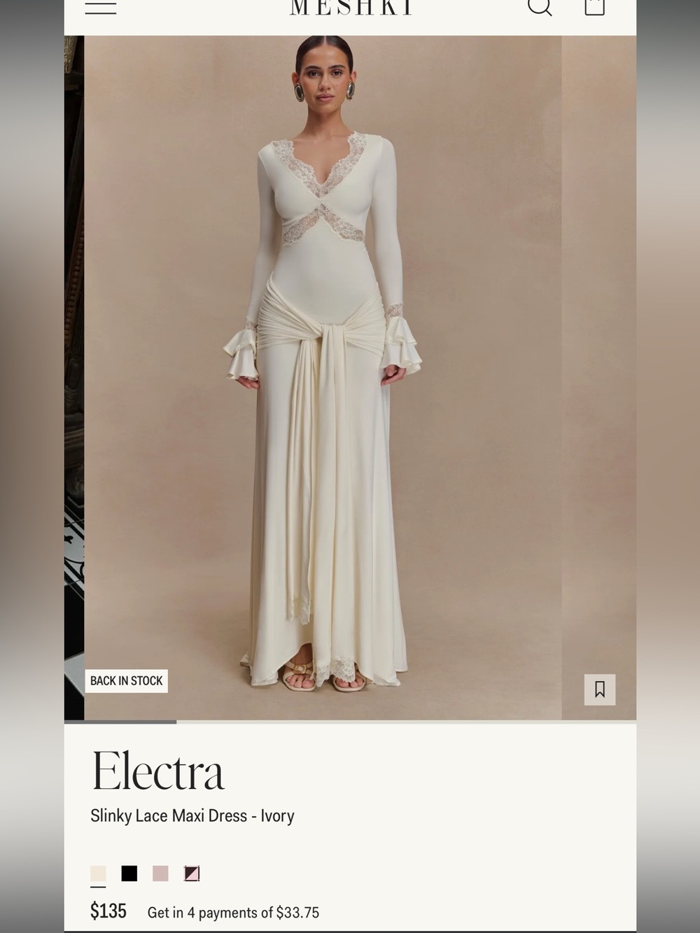 Meshki Electra Slinky Lace Maxi Dress, S, Bridal or Maternity dress